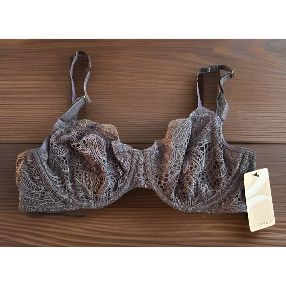 NWT LIVELY Unlined Lace Stone Gray Bra 34C 47246